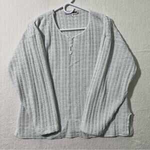 Jennifer Moore VTG White Henley Crew Neck Sweater Silver Metallic Tinsel Large